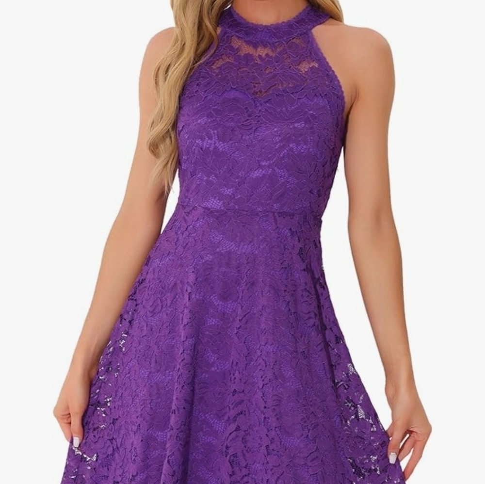 Allegra K Purple Lace Midi Dress